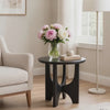 Sara Round Side End Table, 20 Inch Solid Mango Wood Top in Matte Black with Curved legs By The Urban Port