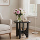 Sara Round Side End Table, 20 Inch Solid Mango Wood Top in Matte Black with Curved legs By The Urban Port
