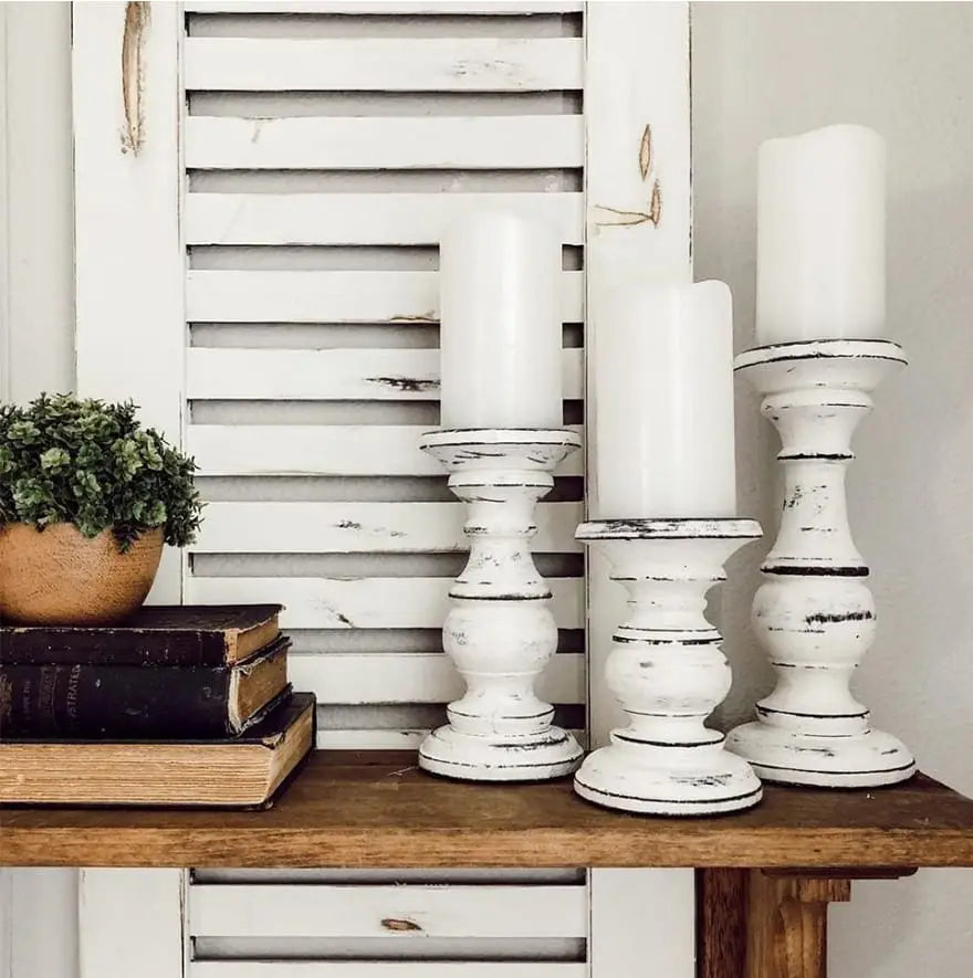 3 Piece Turned Wooden Candle Holder Set 3 Piece Turned Wooden Candle Holder Set