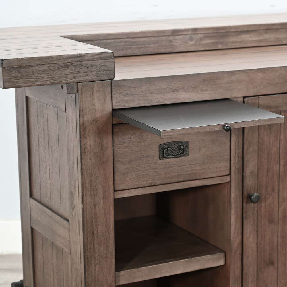 Yael Bar Cabinet Table, Shelves, Pull Out Tray, 80", Taupe Brown Wood