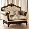 Vera Accent Chair, Tufted Jacquard Pattern, Carved Dark Cherry Brown, Beige By Casagear Home