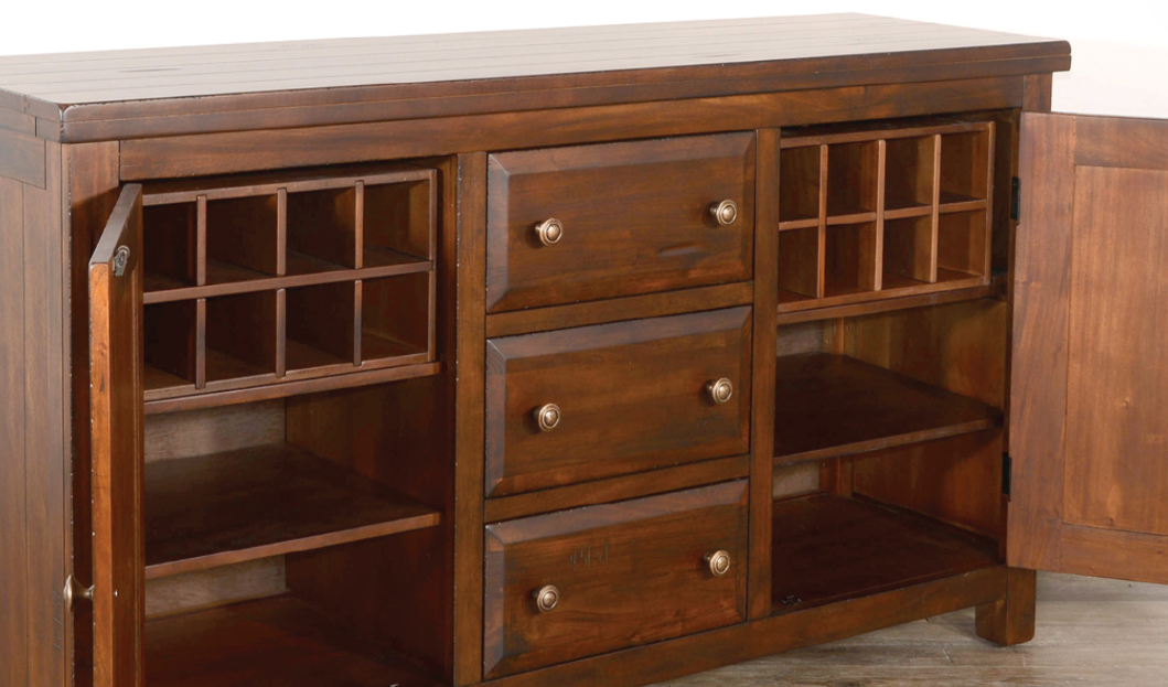 Reggie Buffet Console, 3 Drawers and 2 Cabinet, 66" Brown Mahogany