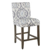 Wooden Counter Height Stool with Damask Pattern Fabric Upholstery, Gray and Blue - K6858-24-A750 By Casagear Home