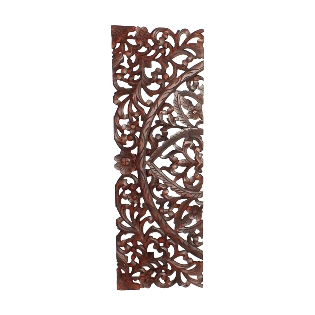 Three Piece Wooden Wall Panel Set with Traditional Scrollwork and Floral Details Brown 14255