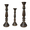 Handmade Pillar Shape Wooden Candle Holder with Flared Top Brown and Gray Set of 3 14341