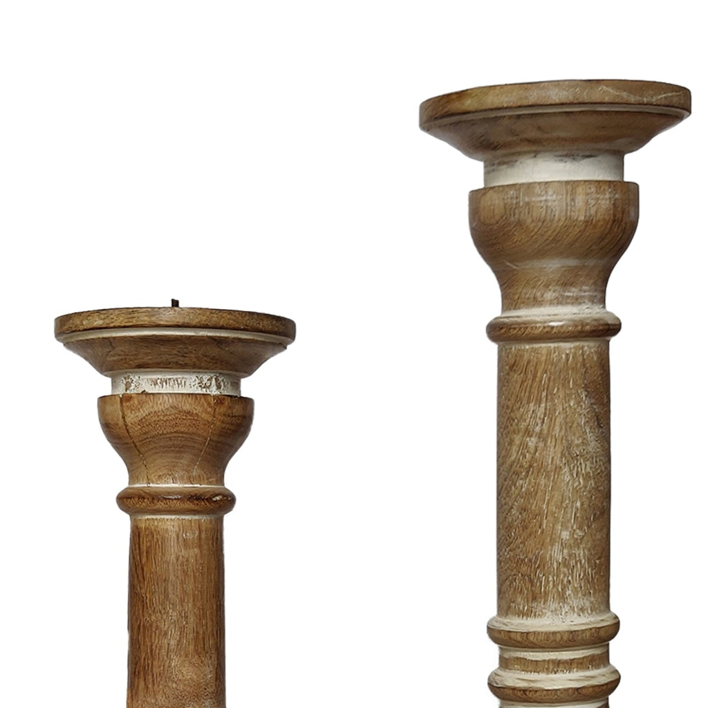 3 Piece Turned Body Distressed Candle Holder Brown By Casagear Home 14343