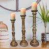 3 Piece Turned Body Distressed Candle Holder, Brown By Casagear Home