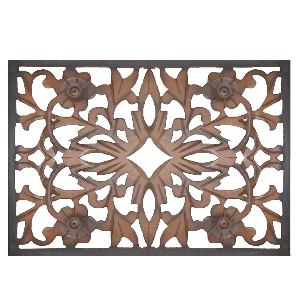 Rectangular Wall Panel with Intricate Floral Carvings Burnt Black 32661