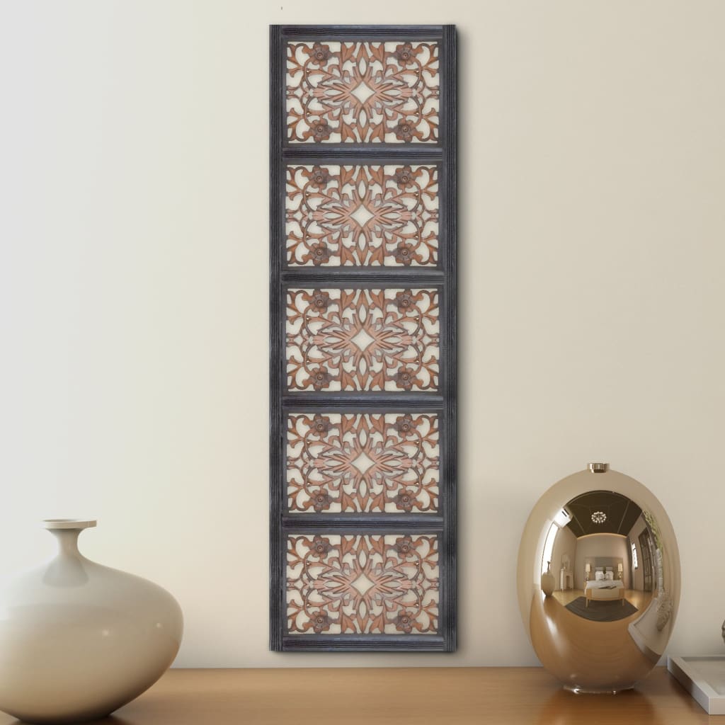 Rectangular Wall Panel with Intricate Floral Carvings, Burnt Black