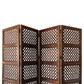 Decorative Four Panel Mango Wood Hinged Room Divider with Circular Cutout Design Brown 34010