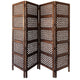 Decorative Four Panel Mango Wood Hinged Room Divider with Circular Cutout Design Brown 34010