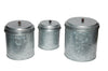 Galvanized Metal Lidded Canister With Ribbed Pattern Set of Three Gray 38164