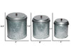 Galvanized Metal Lidded Canister With Ribbed Pattern Set of Three Gray 38164