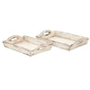 Distressed Wooden Serving Trays With Handles Set Of 2 White By Benzara 39464