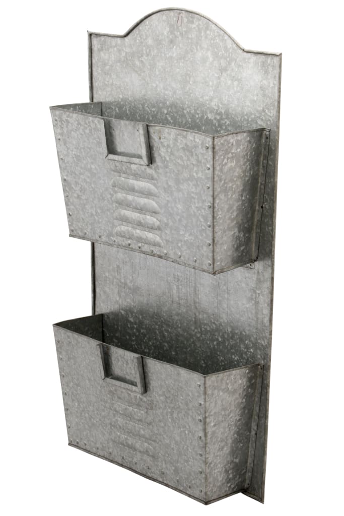 Galvanized Metal Two Tier Wall Pocket Organizer Gray By Benzara 49107