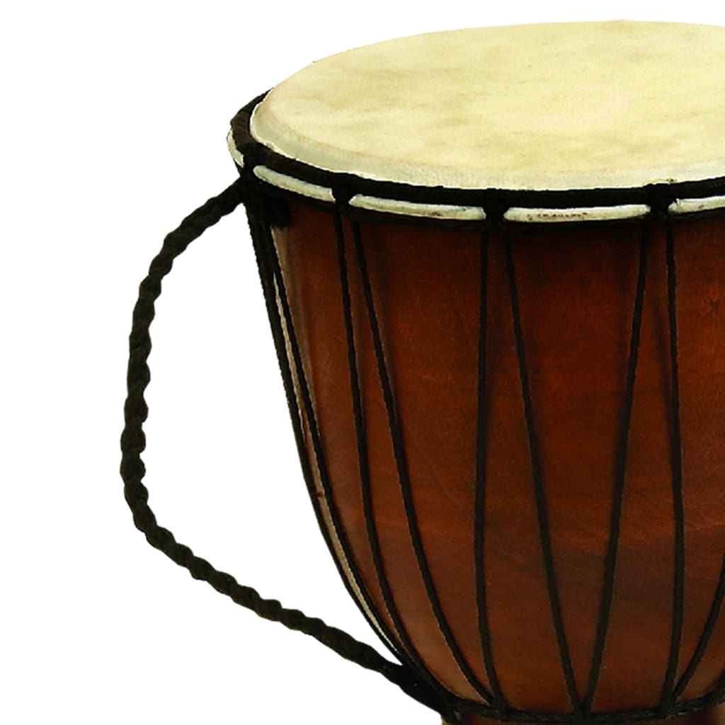 Decorative Wood and Faux Leather Djembe Drum with Side Handle Large Brown and Cream 89847