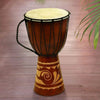 Decorative Wood and Leather Djembe Drum with Side Handle, Large, Brown and Cream