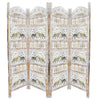 Classic 4 Panel Mango Wood Room Divider with Elephant Carvings Gold and White 96075