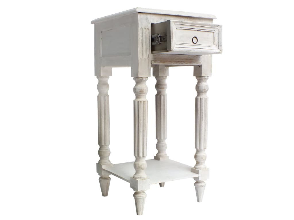 Spacious Mango Wood Side Table with Metal Ring Handle Washed White 96325