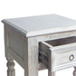 Spacious Mango Wood Side Table with Metal Ring Handle Washed White 96325