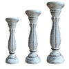 Handmade Wooden Candle Holder with Pillar Base Support Distressed White Set of 3 98761