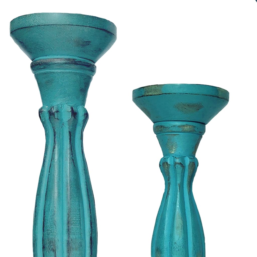 Handmade Wooden Candle Holder with Pillar Base Support Turquoise Blue Set of 3 98765