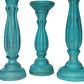 Handmade Wooden Candle Holder with Pillar Base Support Turquoise Blue Set of 3 98765