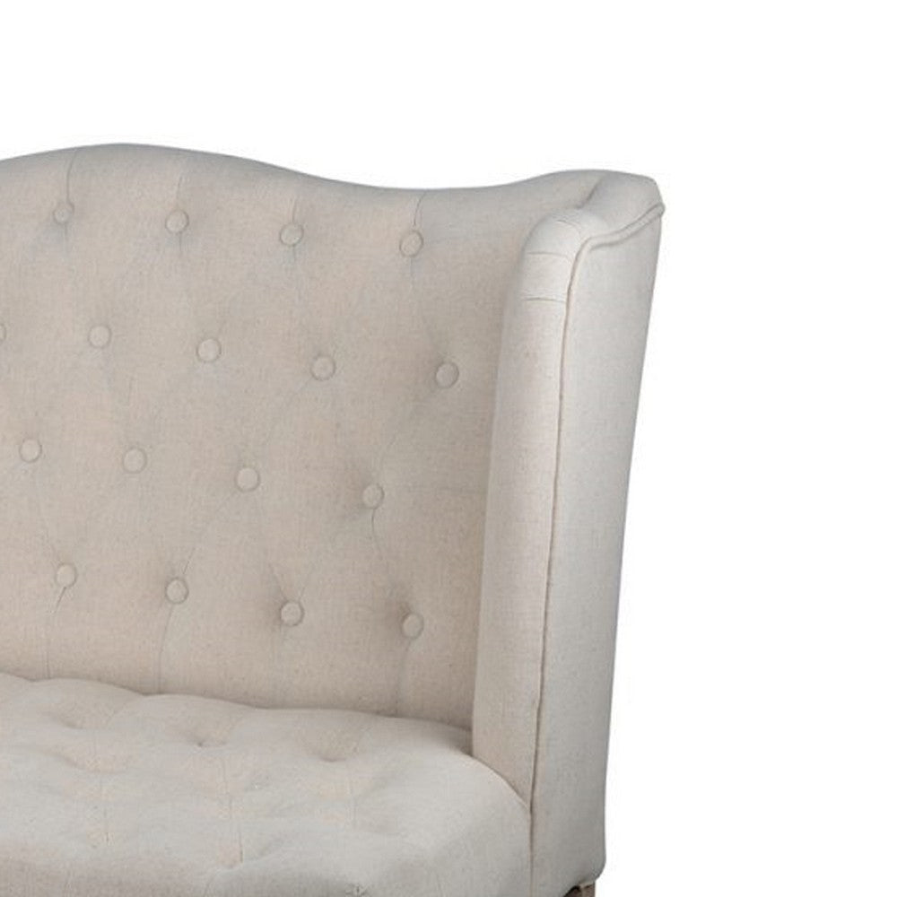 43 Inch Traditional Loveseat Wingback Button Tufting Cream Fabric By Casagear Home ABH-32342
