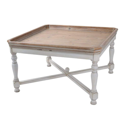 Square Shaped Wooden Coffee Table With Beveled Edges, Brown & Gray By Casagear Home