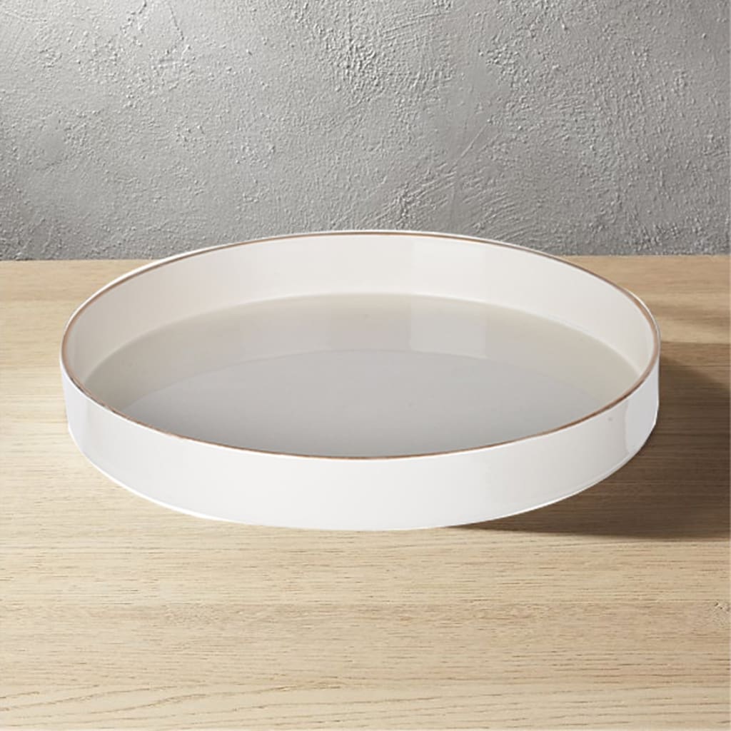 Contemporary Round Glossy Plastic Tray White By Casagear Home ABH-42537-WHIT