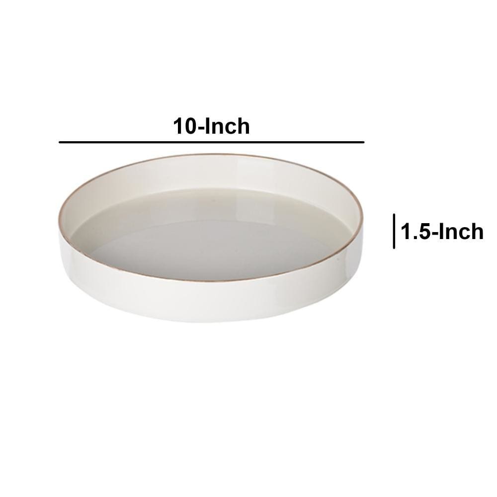Contemporary Round Glossy Plastic Tray White By Casagear Home ABH-42537-WHIT