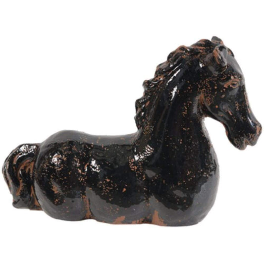 17 Inch Ceramic Accent Decor, Horse Statue, Black and Brown By Casagear Home
