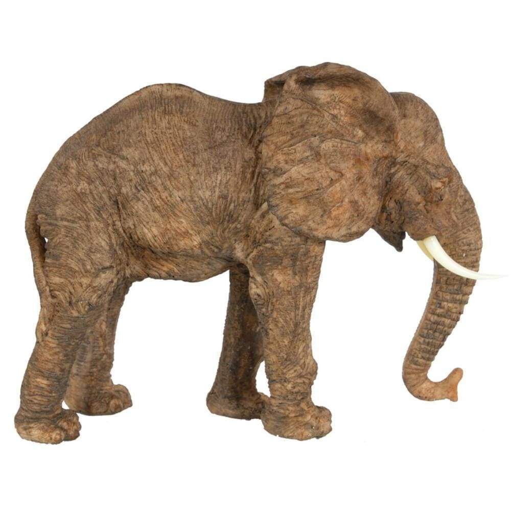 13 Inch Accent Decor, Walking Elephant Design, Natural Brown By Casagear Home