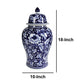 Floral Design Ginger Jar with Lid Blue and White By Casagear Home ABH-AV69766