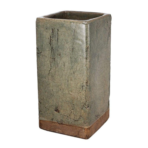 Planter | Square Ceramic | Textured | Large | Slate Gray & Brown