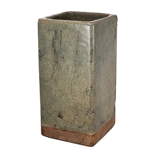 Textured Ceramic Planter In Square Shape, Large, Slate Gray and Brown By Casagear Home