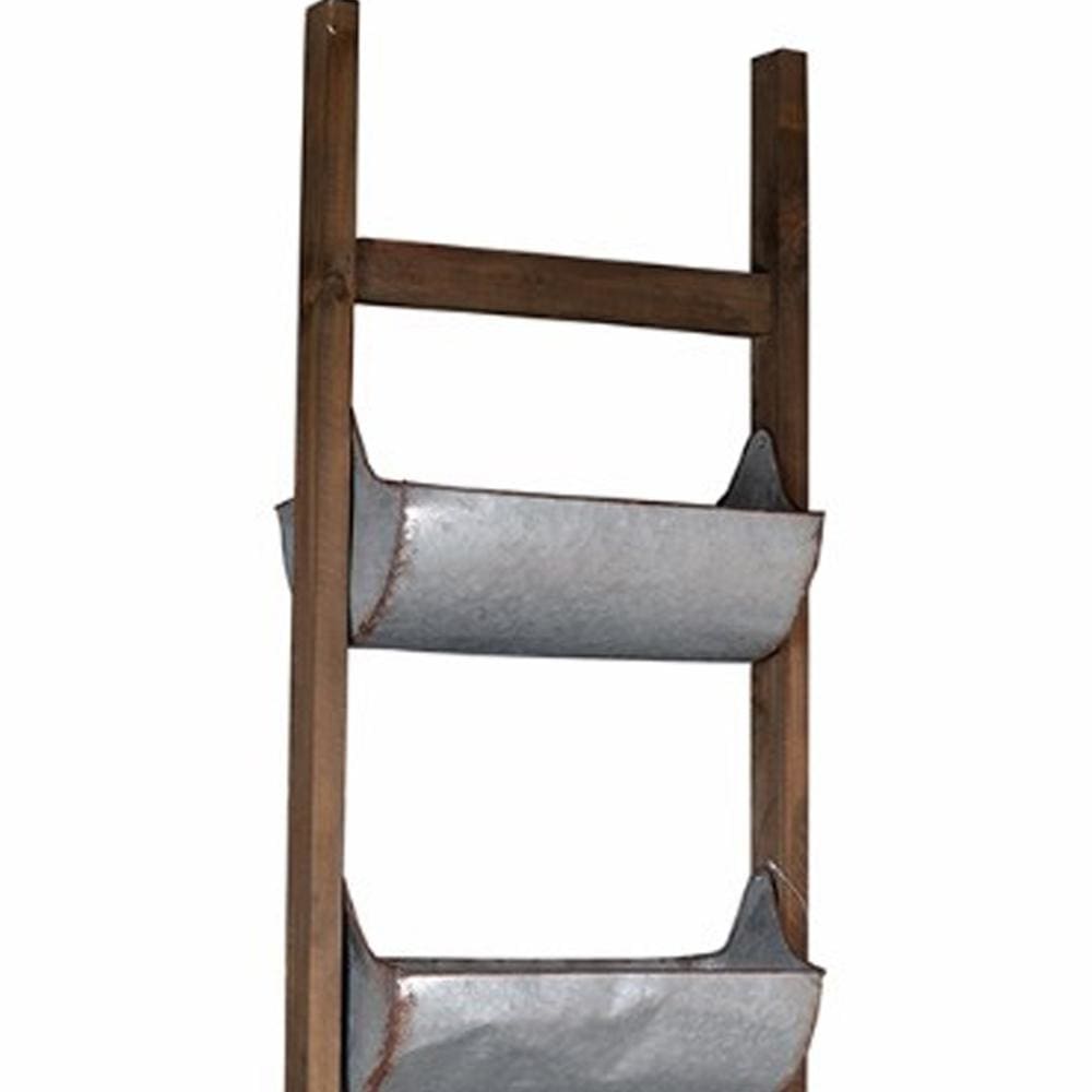 5 Tier Wood and Metal Ladder Planter Brown and Silver By Casagear Home ABH-D41209