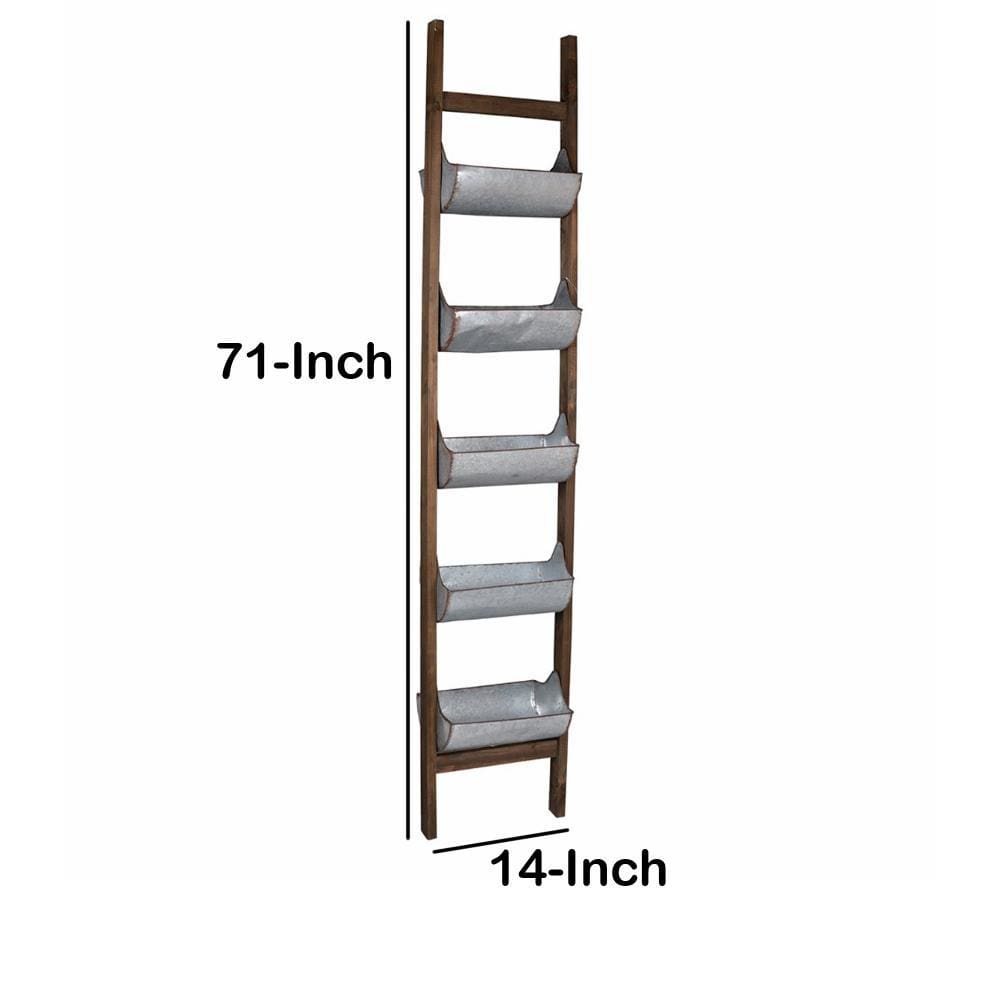 5 Tier Wood and Metal Ladder Planter Brown and Silver By Casagear Home ABH-D41209