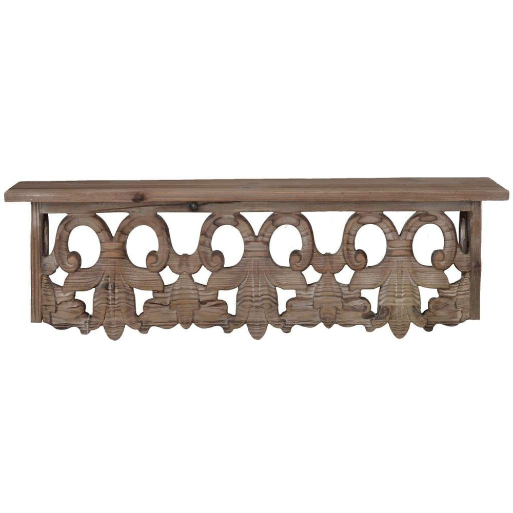 Wall Shelf | 23.5" | Wood | Scrollwork | Small | Brown