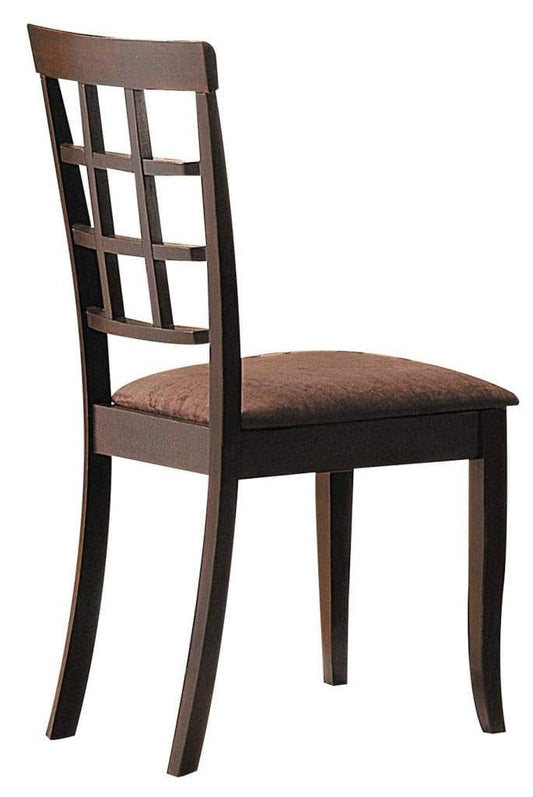 Wood & Fabric Side Chairs With Open Grid Pattern Back, Espresso Brown, Set Of 2