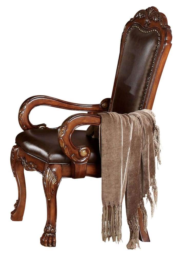 Wooden Arm Chair , Cherry Oak Brown, Set Of 2