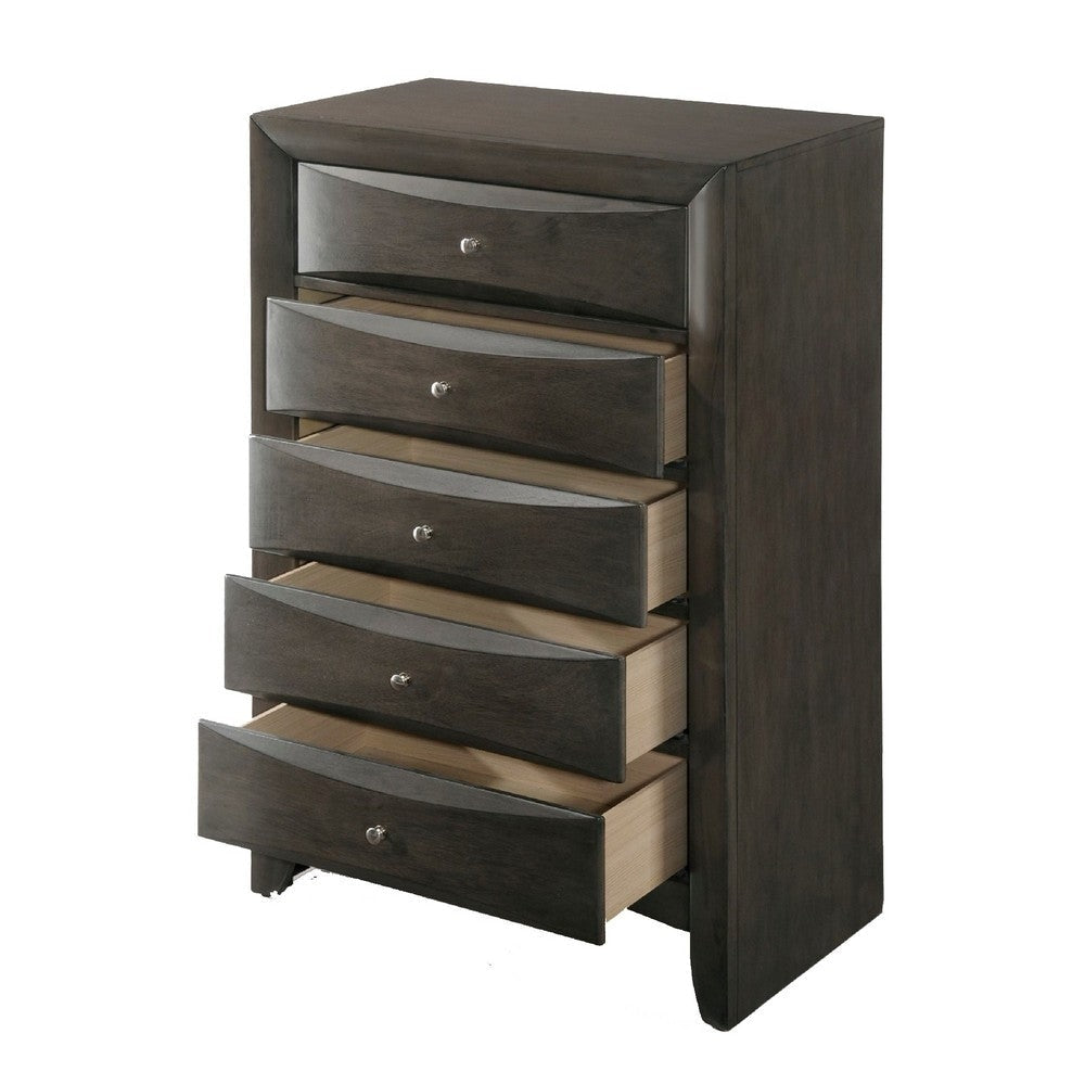 Spacious Wooden Chest with Beveled Drawer Fronts Gray By Casagear Home AMF-22707