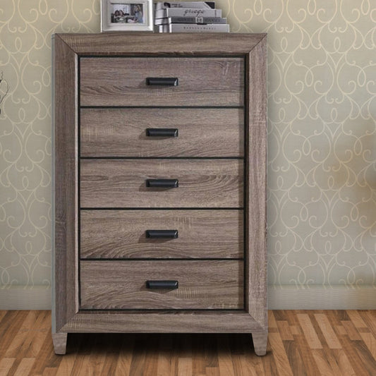 Five Drawer Chest With Scalloped Feet In Weathered Gray Grain Finish - ACME