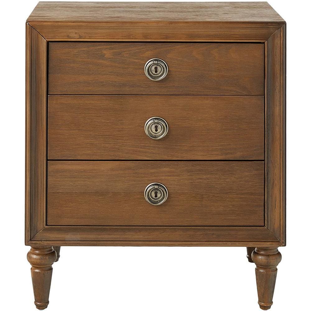 3 Drawer Wooden Nightstand with Turned Tapered Legs Brown AMF-26093