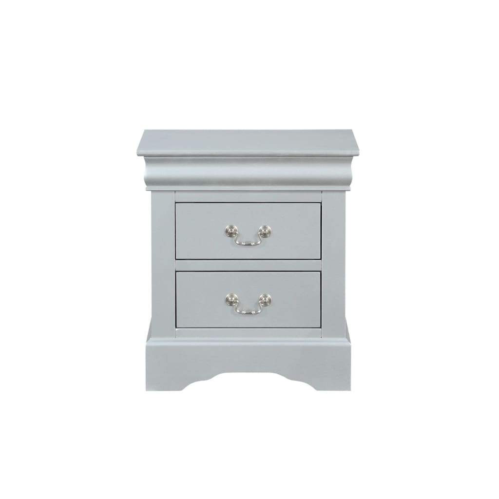 Traditional Style Wooden Nightstand with Two Drawers and Metal Handles Gray - 26703 AMF-26703