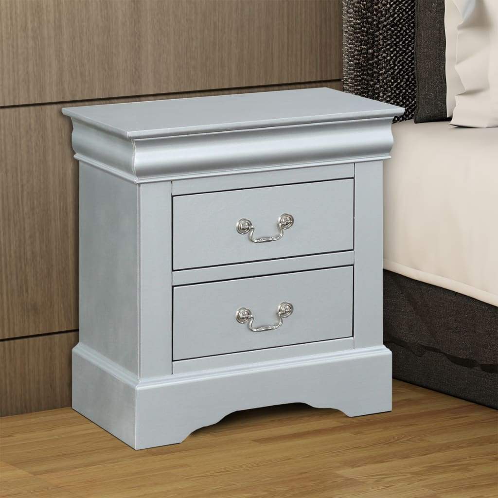 Traditional Style Wooden Nightstand with Two Drawers and Metal Handles, Gray - 26703