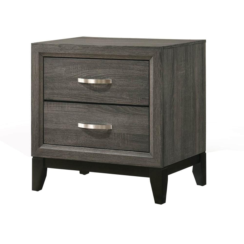 Hayden Nightstand | 2 Drawers | Tapered Feet | Weathered Gray