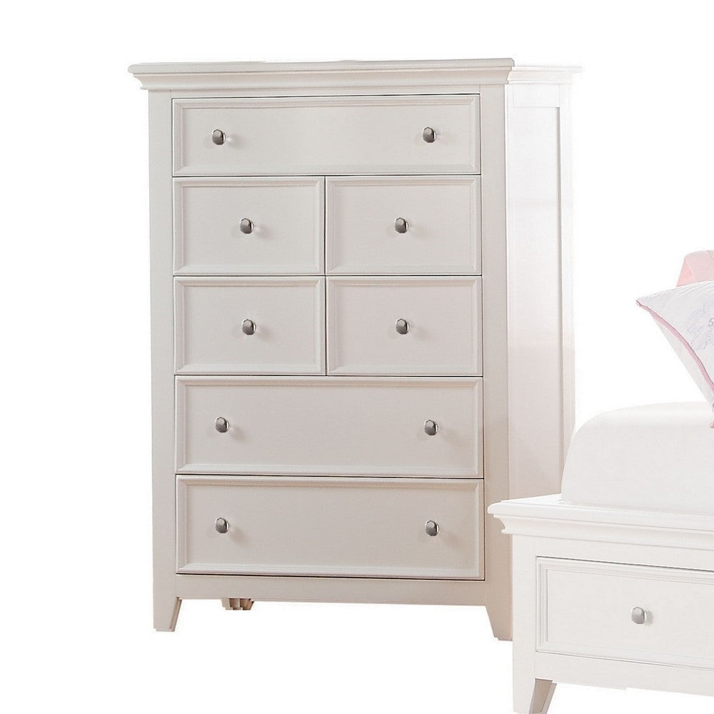 Contemporary Five Drawers Wooden Chest with Tapered Legs, White By Casagear Home