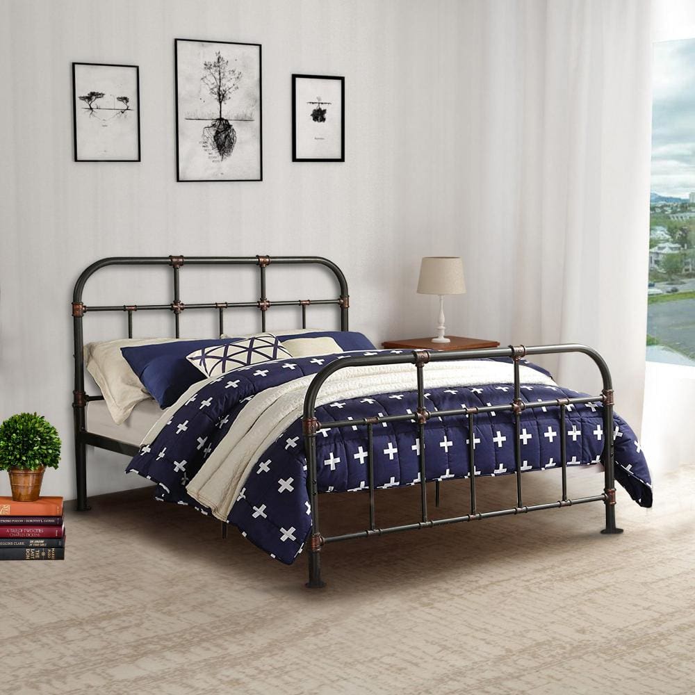 Forge Full Bed | Pipe Details | Industrial Metal Frame | Sandy Gray