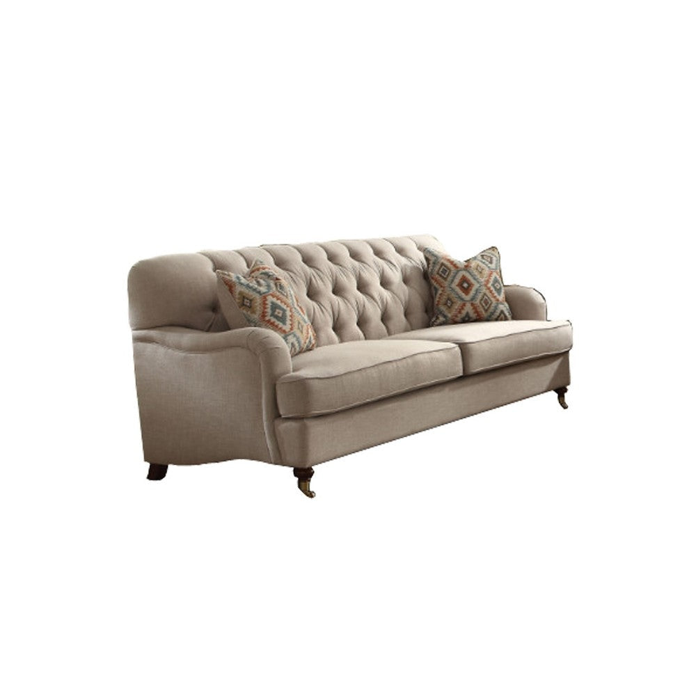 Fabric Upholstered Sofa with 2 Pillows, Beige By Casagear Home